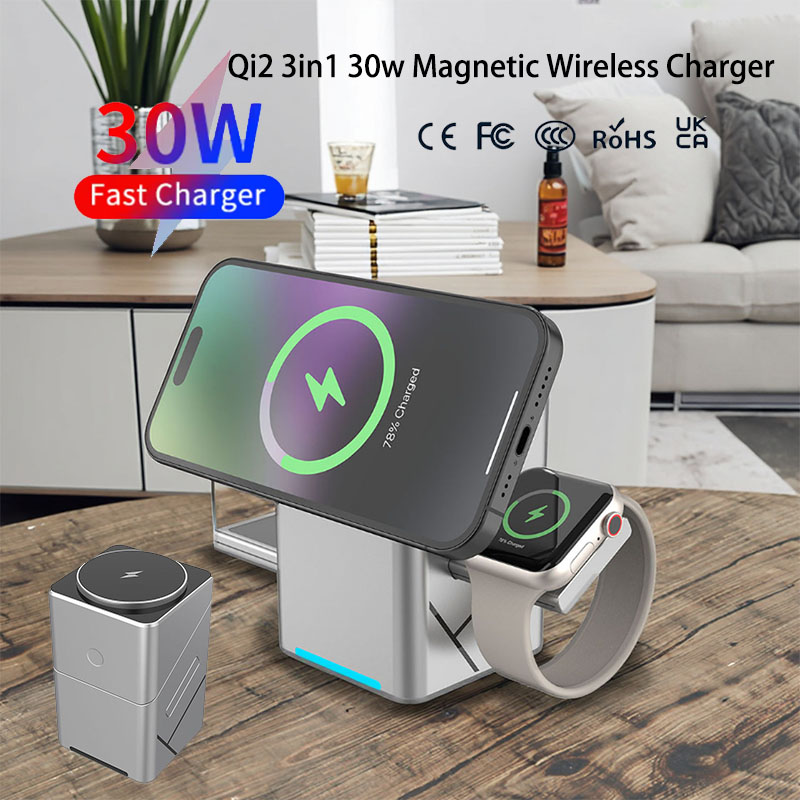 Wireless Charger 3 In 1 - Carregador Sem Fio Magnético Rotativo Multifuncional